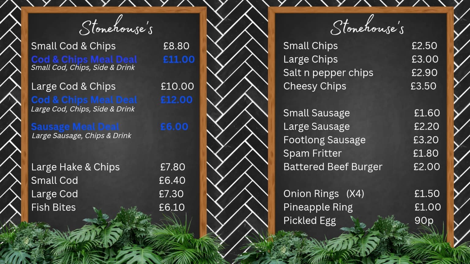 Stonehouse’s fish and chips menu board